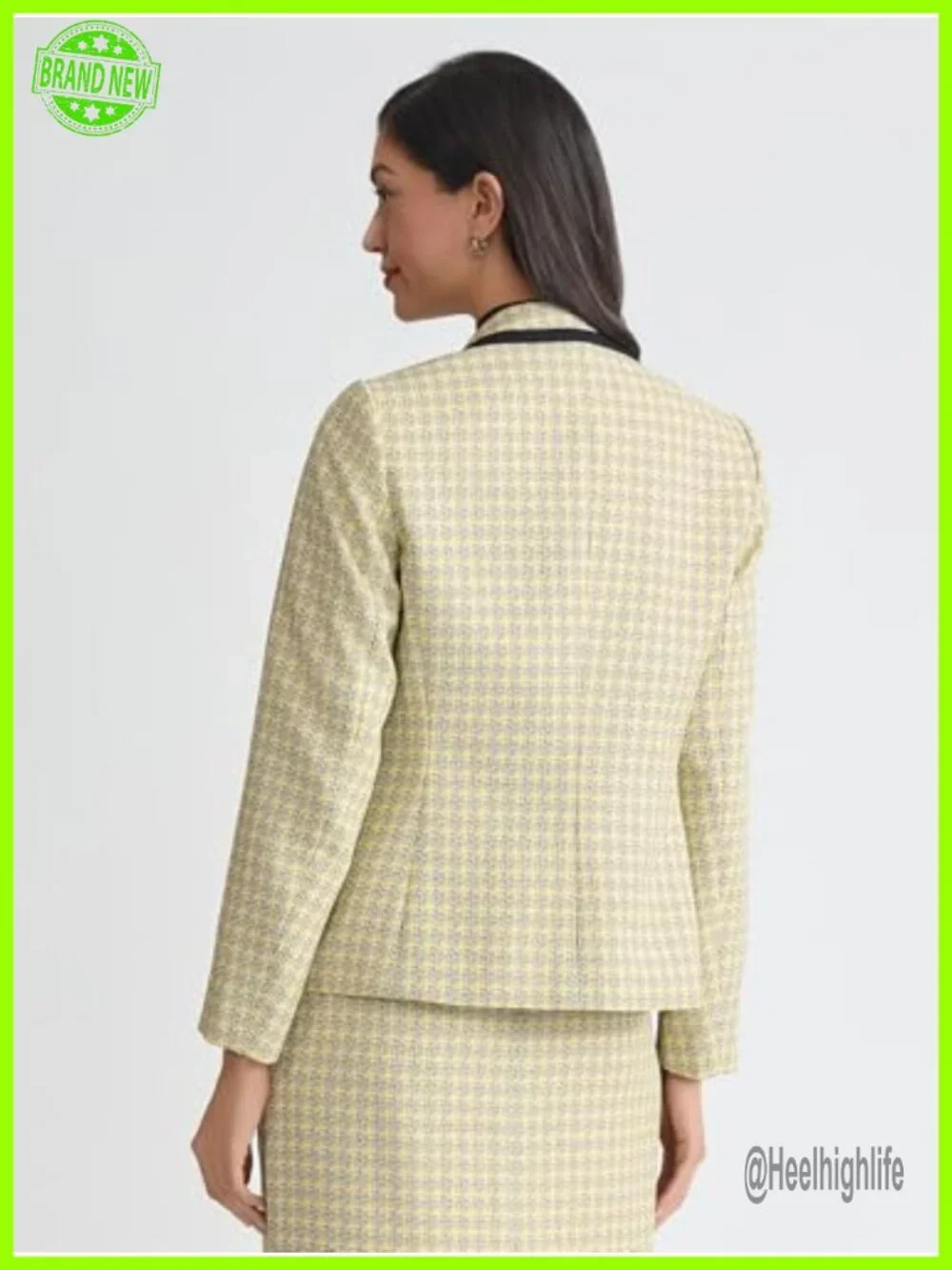Faux Double-Breasted Framed Tweed Blazer – Business Casual Jacket